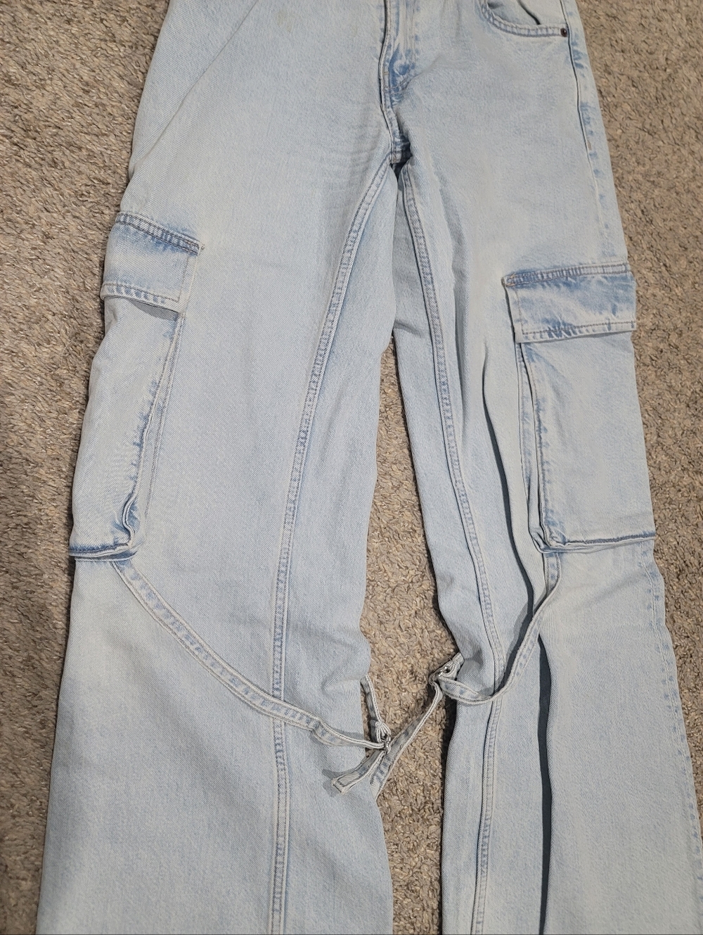 Zara Mid Rise Light Blue Wash TRF Belt Loop Cargo Wide Leg Jeans 4 - Picture 8 of 11